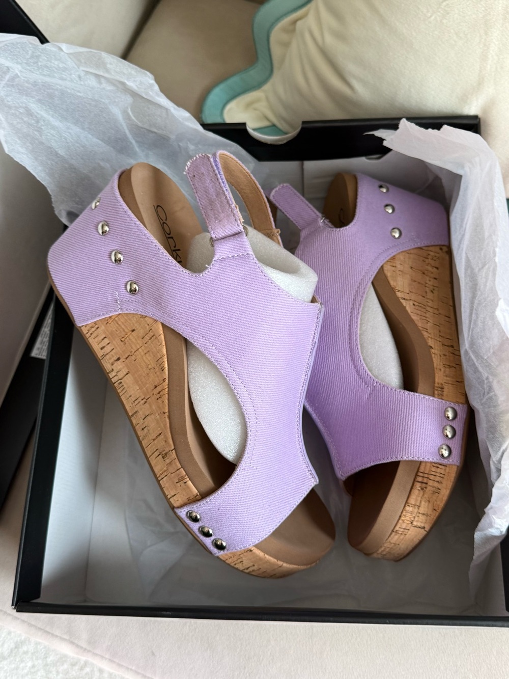 Corkys Lilac Cork Wedge Sandals - Women's
